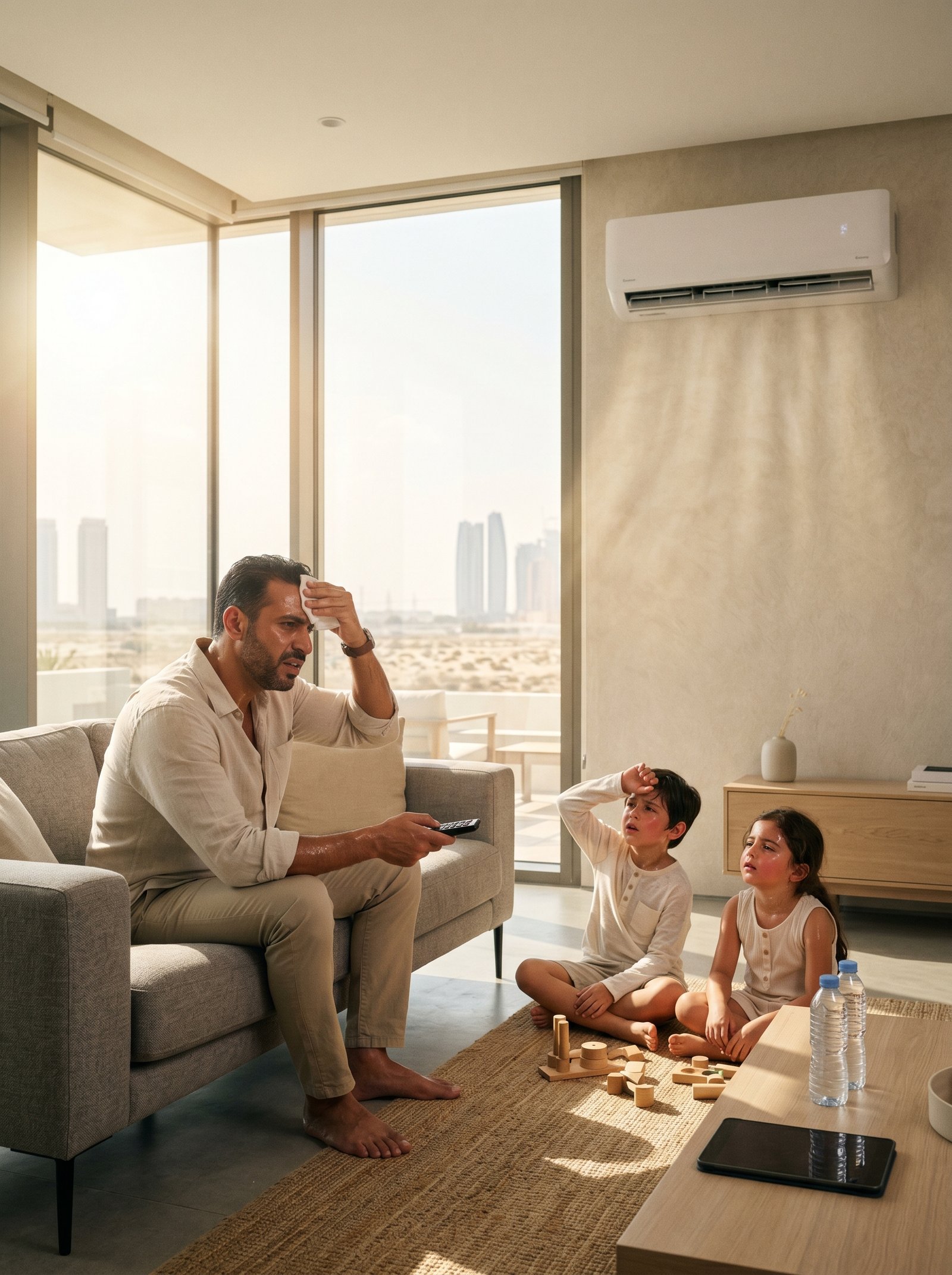 Family feeling uncomfortable indoors while the AC struggles in hot weather